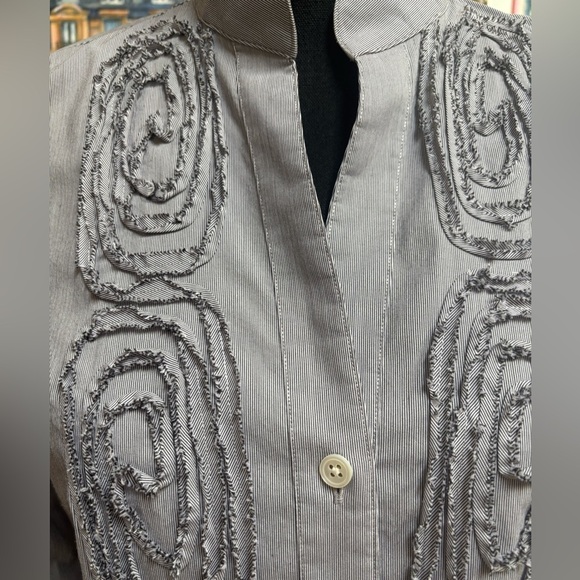 PAPERWHITE by HINSON WU LUXURY DESIGNER TAILORED EMBROIDERED GRAY SHIRT SIZE 8 - Picture 4 of 11
